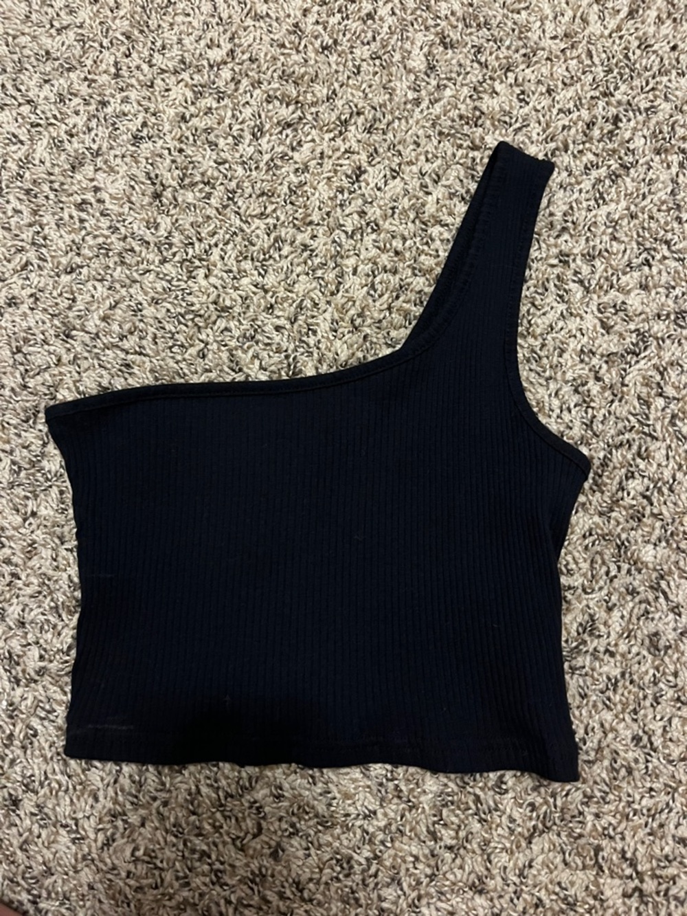 Black One-Shoulder Ribbed Tank Top
